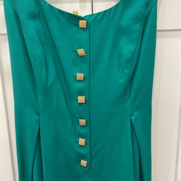 Vintage All That Jazz Green Wideleg Jumpsuit with Gold Buttons - Picture 4 of 12